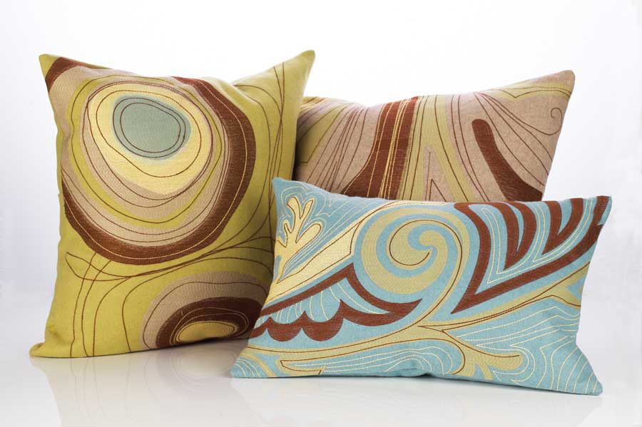 Koko Company’s "Dune" collection pillows feature wool-felt appliqué delicate embroidery $92 and up; inserts sold separately.